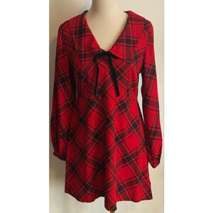 Women's Old Navy Red & Black Plaid Long Sleeve Dress M